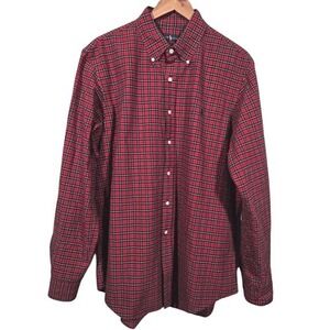 Ralph Lauren Button Up Shirt Mens XL‎ Red Black Plaid Long Sleeve 100% Cotton